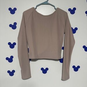 Cream Fitted Long Sleeve Crop Top